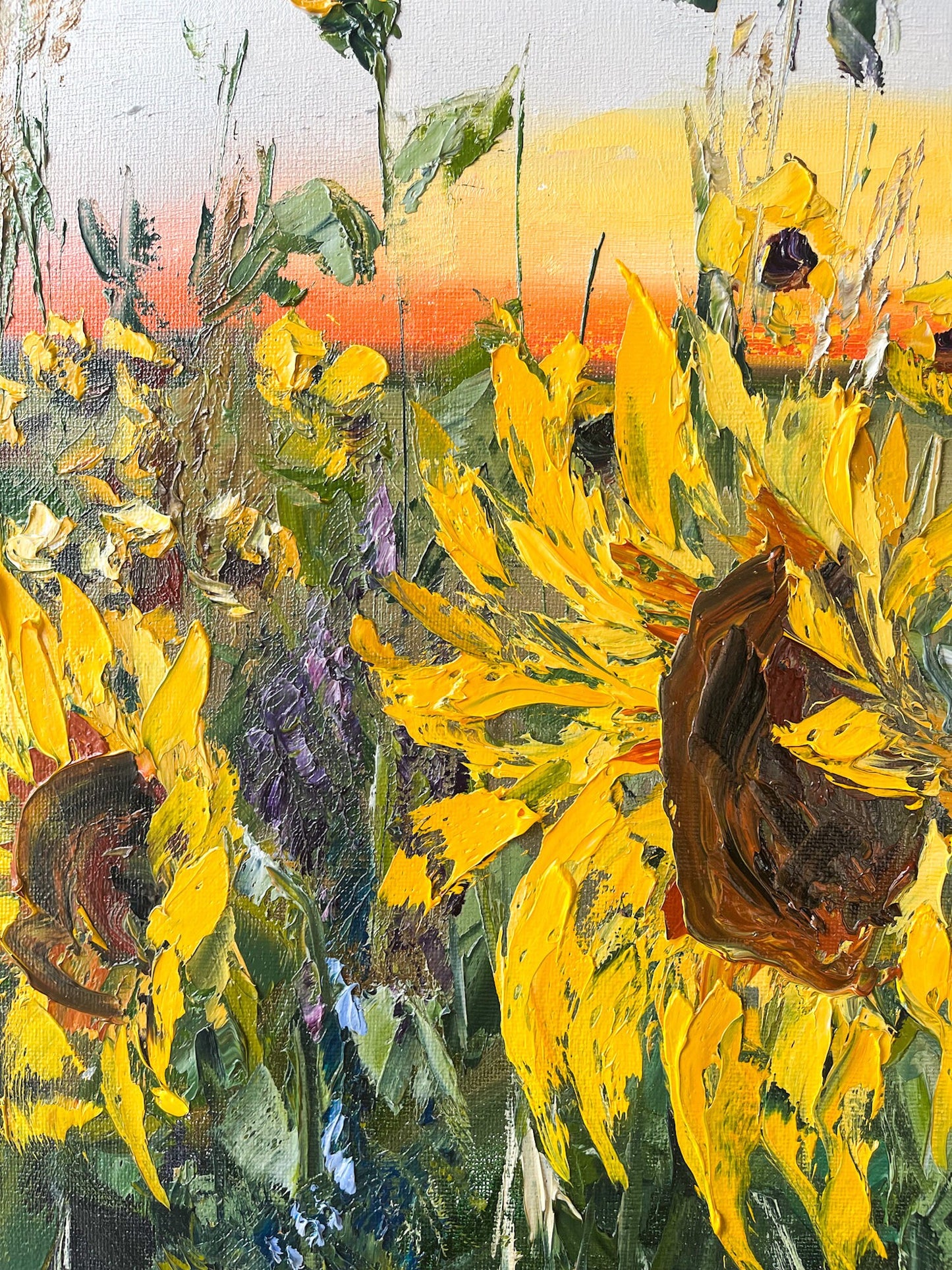 Sunflower painting Original canvas art Sunflower field Impasto painting