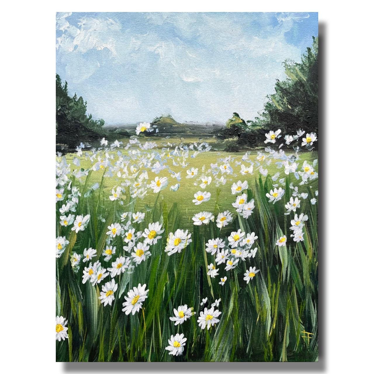 Flowers Landscape Painting Daisies Painting Meadow Landscape Original Acrylic Painting Countryside Painting Flowers Wall art Gift for Mom