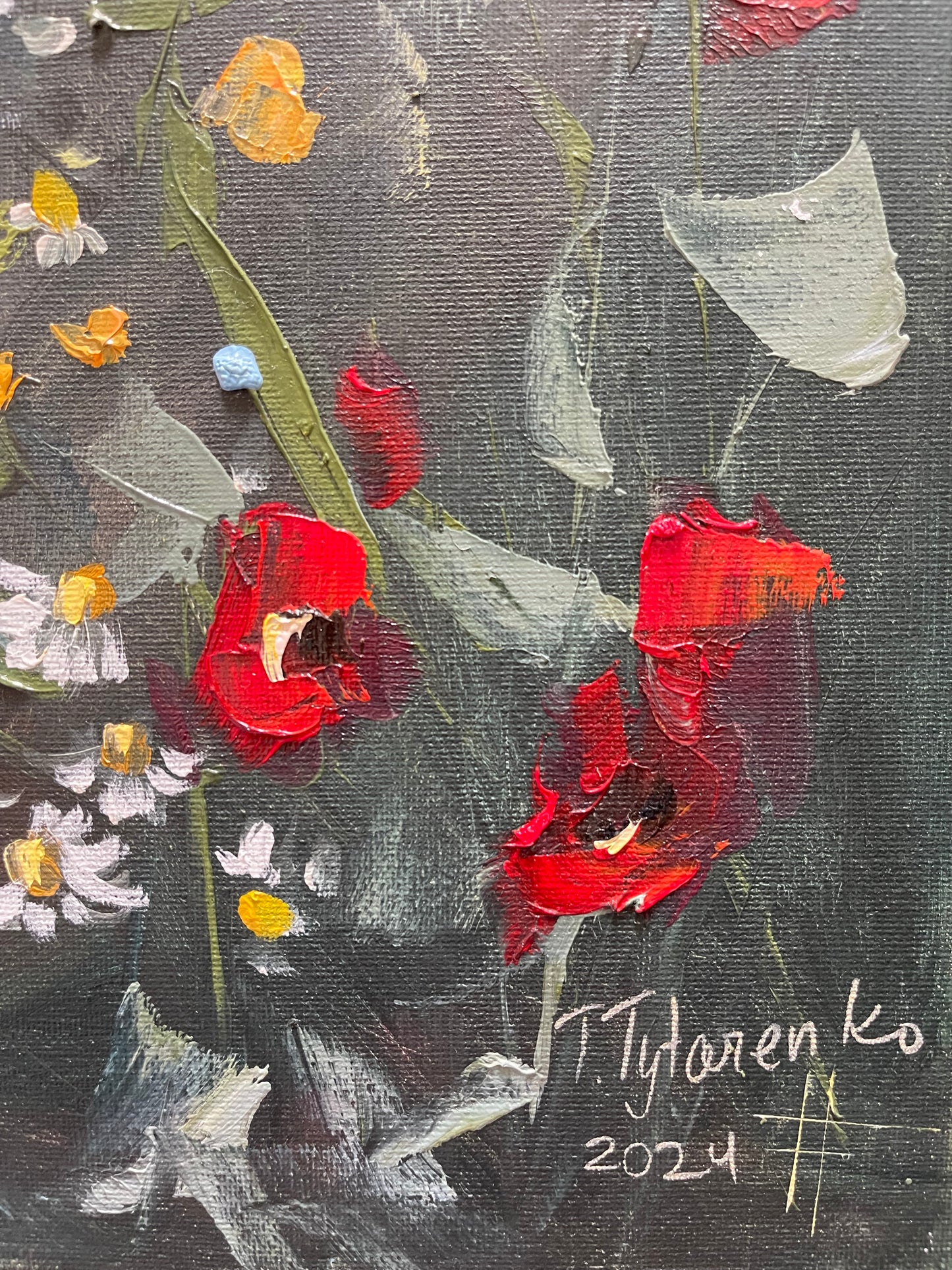 Poppies Landscape Original Floral Wall Art 18x24 in