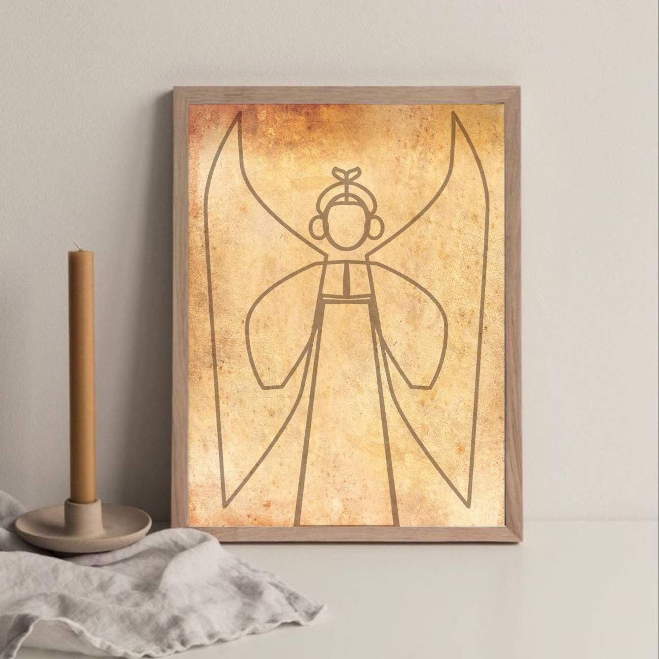 Angel painting Ukrainian Mid century modern art Line art Ukrainian gift