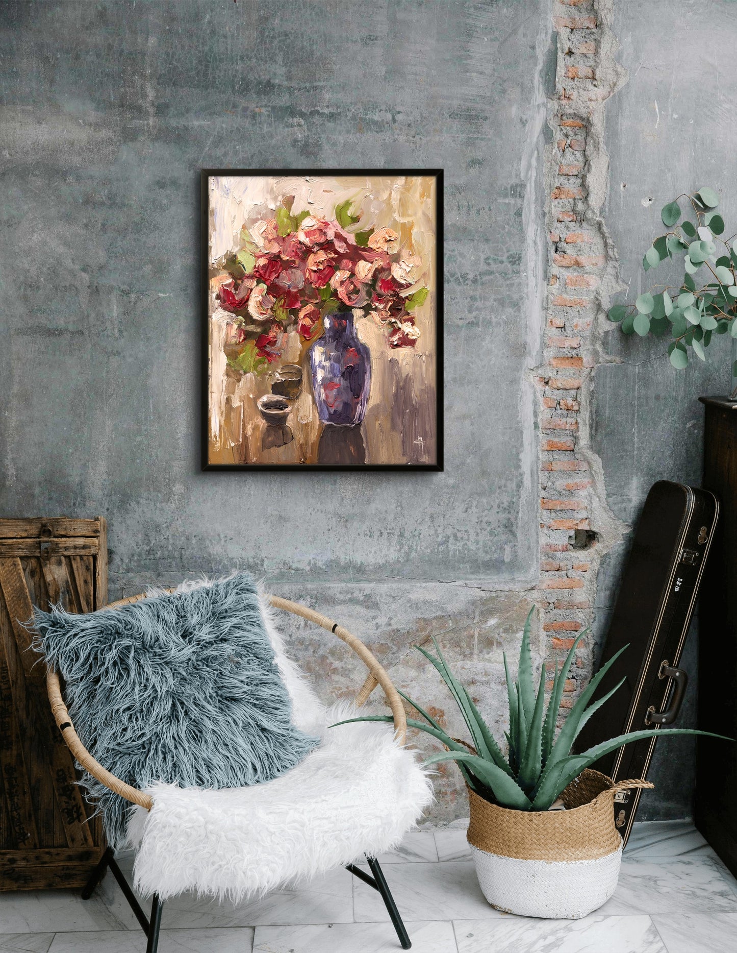 Vintage Style Framed poster Flowers in a Vase