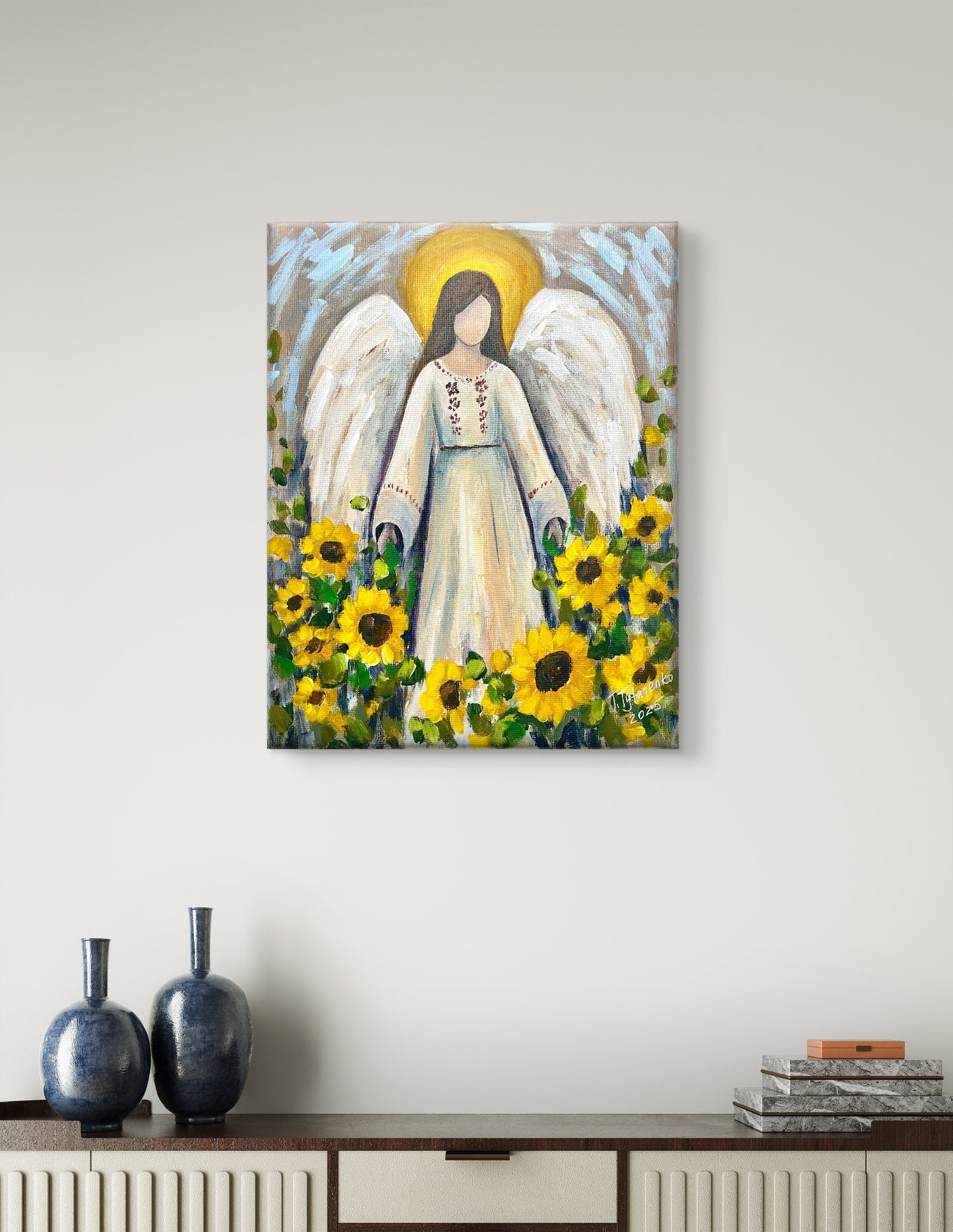 Ukrainian Angel Painting Sunflower Angel Wall Art