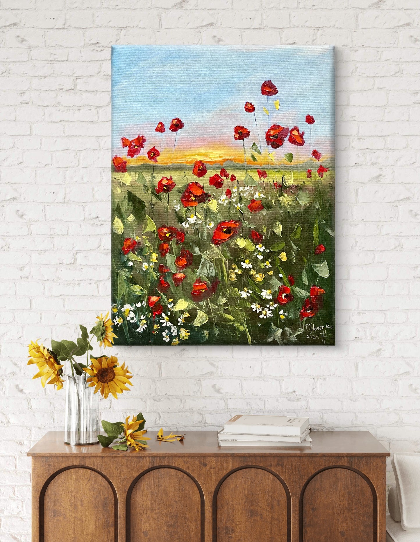 Poppies Landscape Original Floral Wall Art 18x24 in