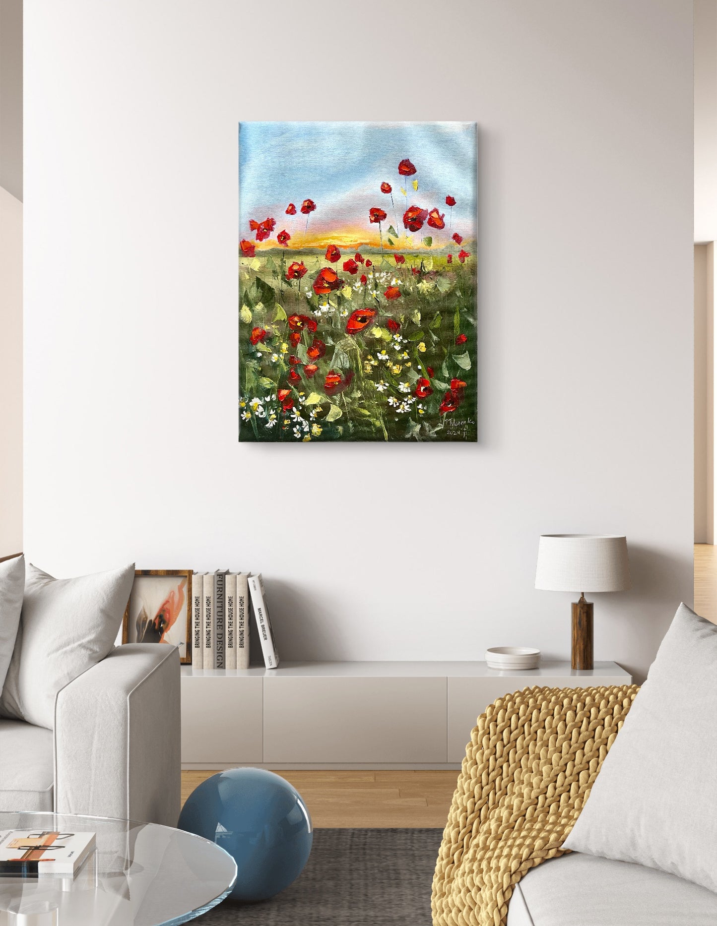 Poppies Landscape Original Floral Wall Art 18x24 in