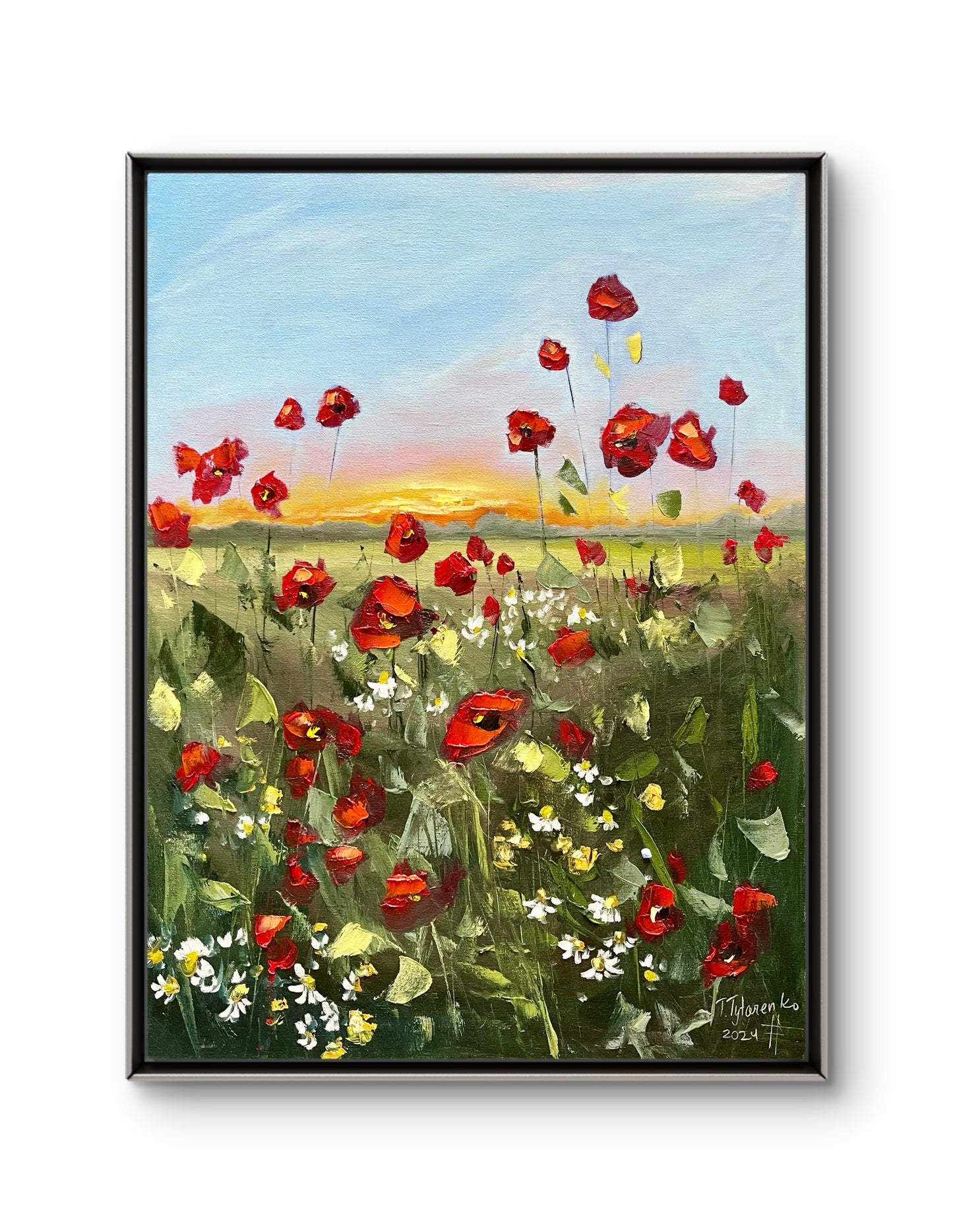 Poppies Landscape Original Floral Wall Art 18x24 in