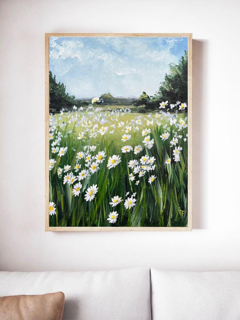 Flowers Landscape Painting Daisies Painting Meadow Landscape Original Acrylic Painting Countryside Painting Flowers Wall art Gift for Mom