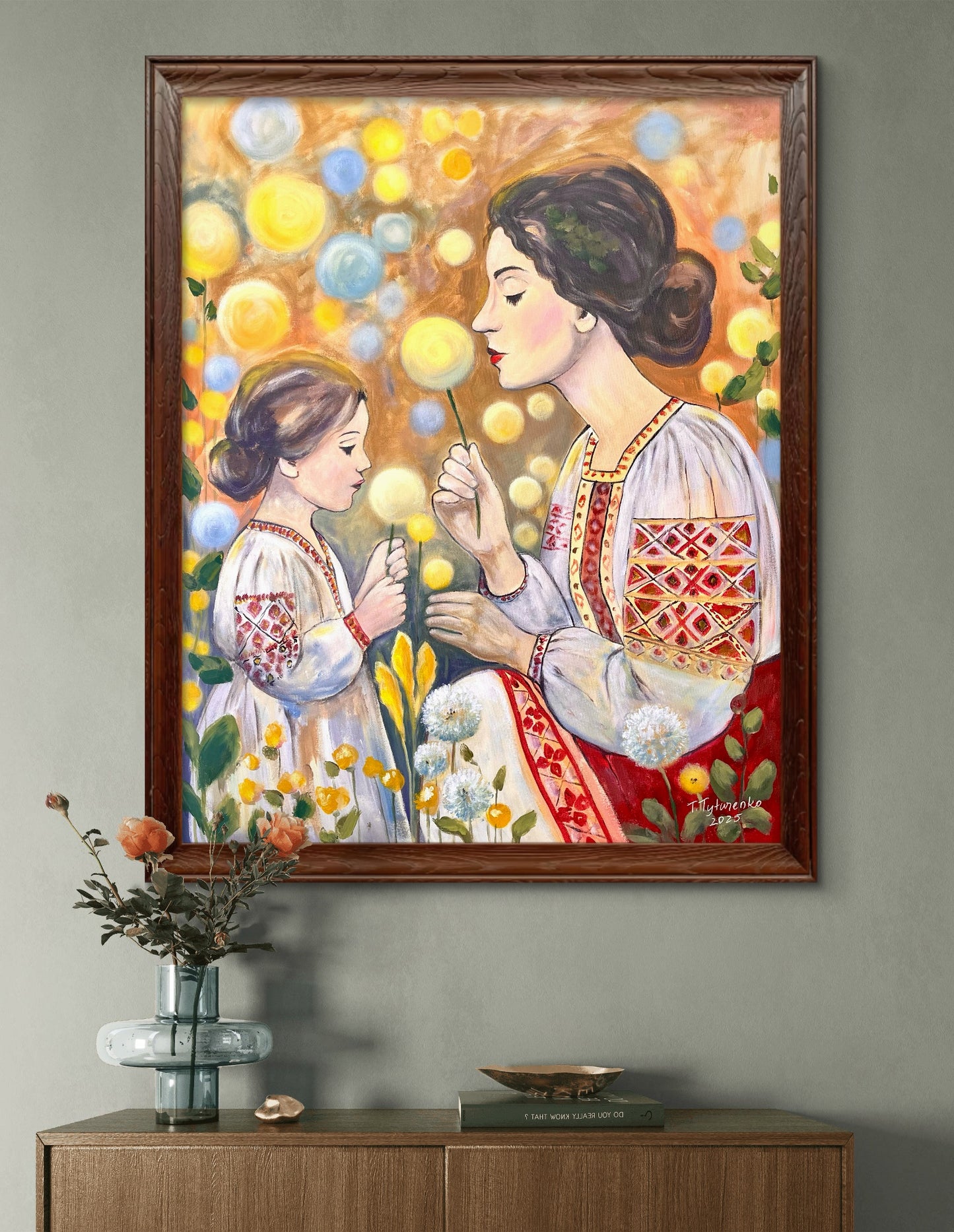 Mother and Daughter Painting Original Gift for Mother Floral Wall Art