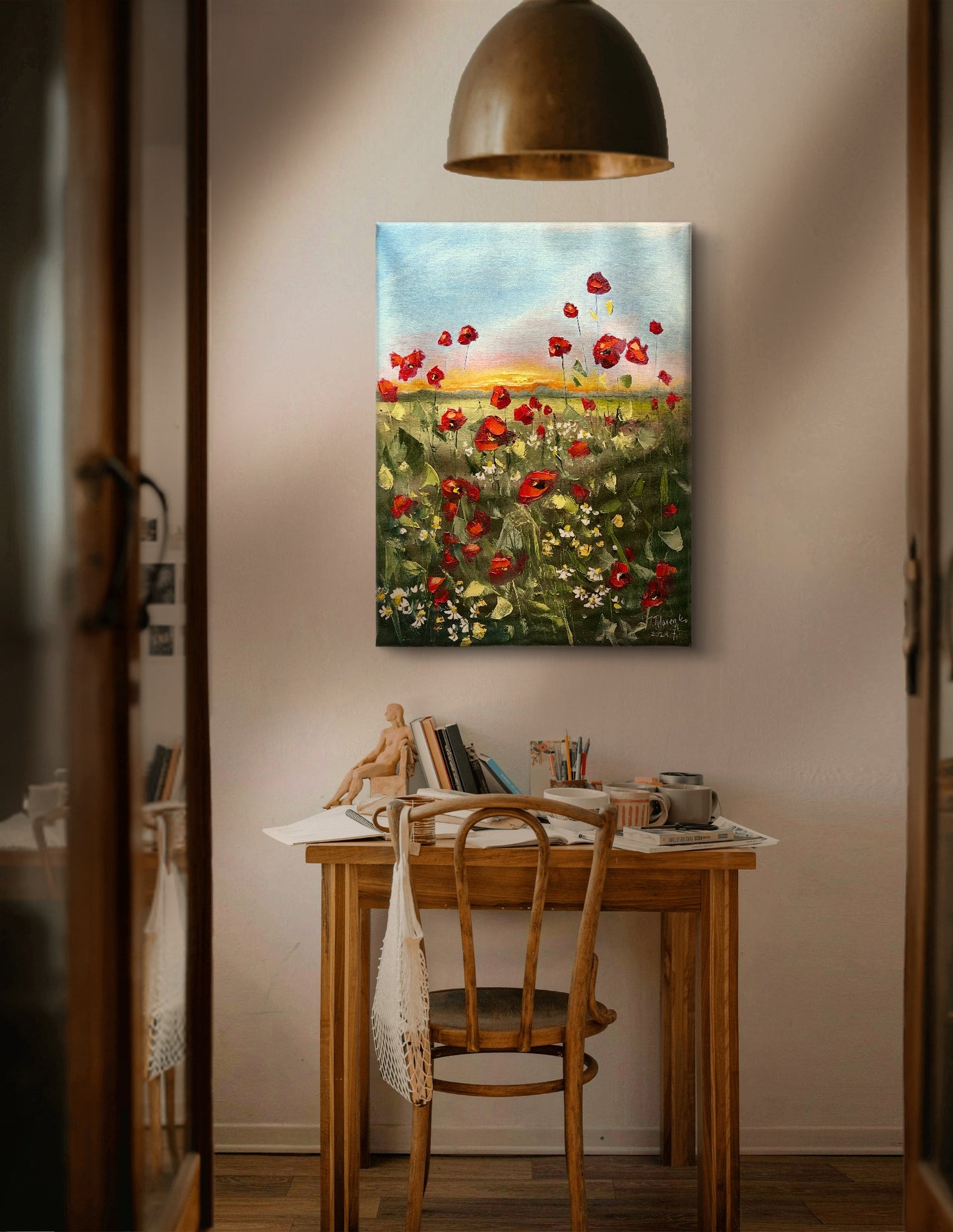 Poppies Landscape Original Floral Wall Art 18x24 in