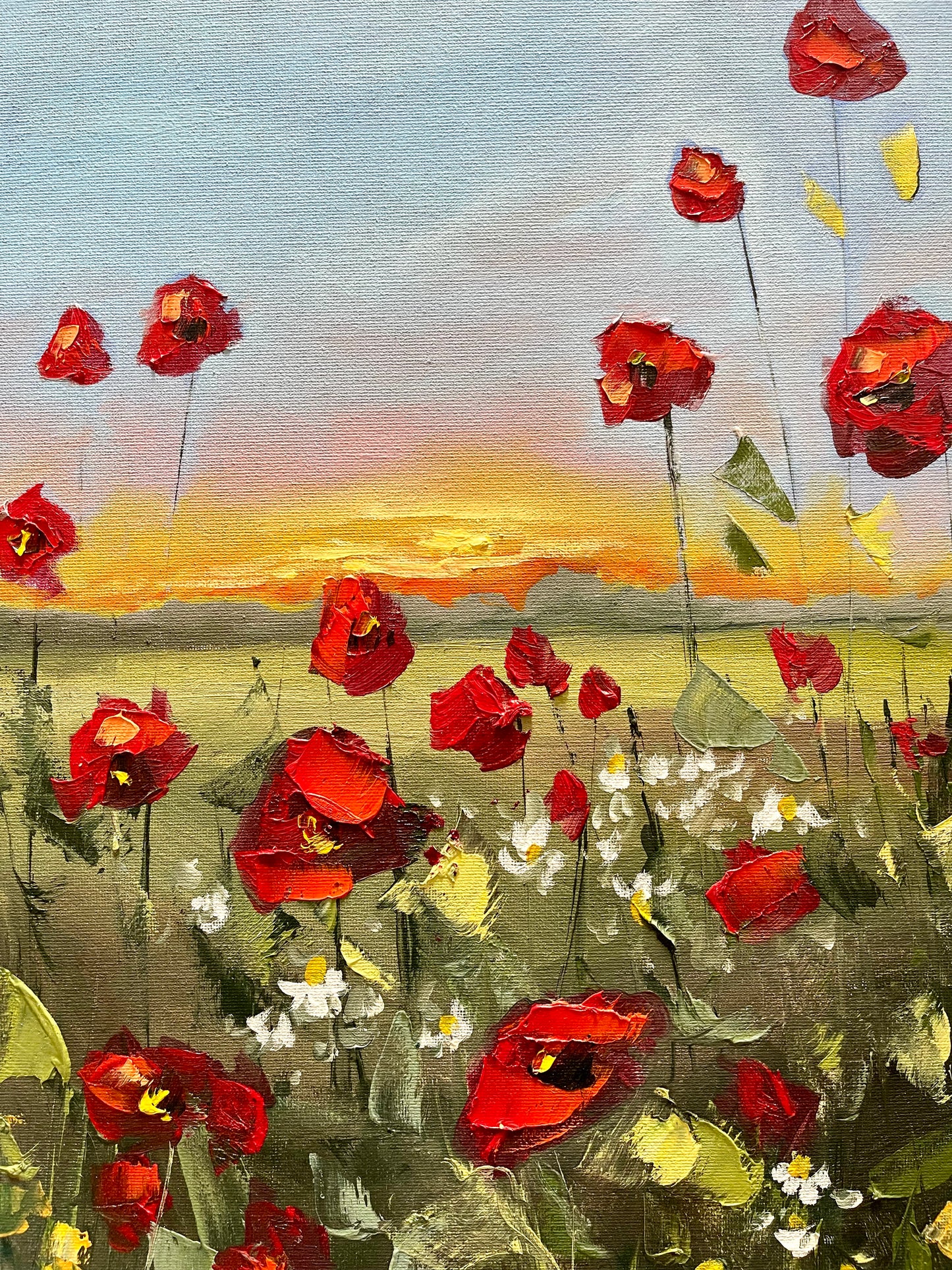 Poppies Landscape Original Floral Wall Art 18x24 in