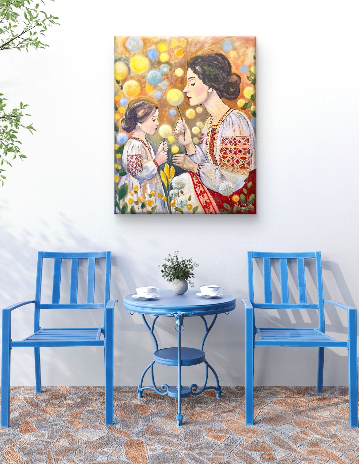 Mother and Daughter Painting Original Gift for Mother Floral Wall Art
