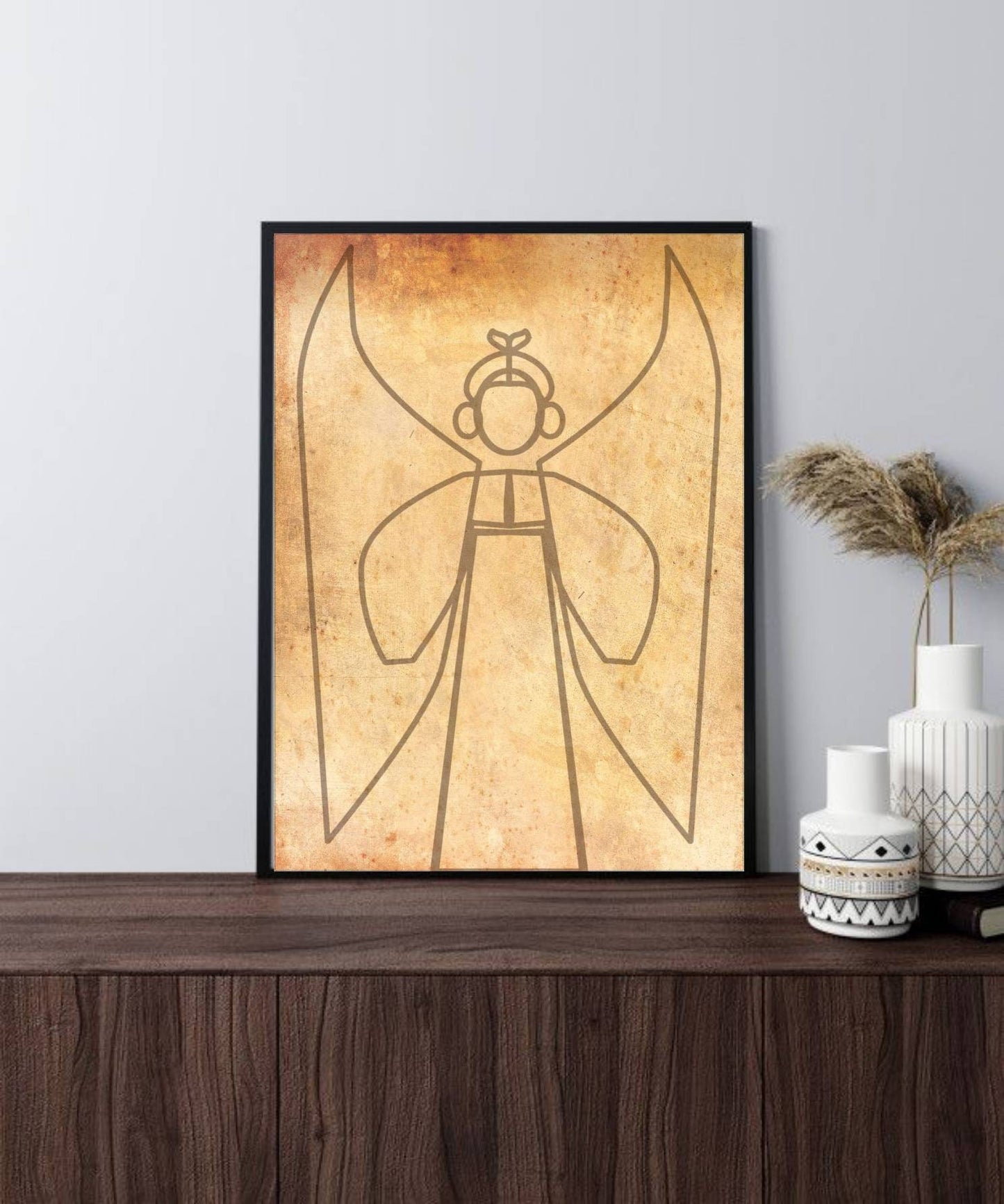 Angel painting Ukrainian Mid century modern art Line art Ukrainian gift