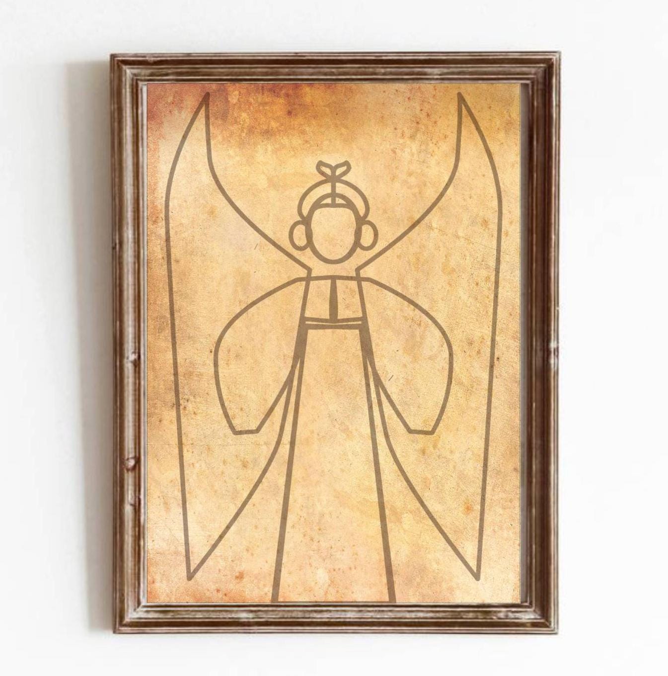 Angel painting Ukrainian Mid century modern art Line art Ukrainian gift