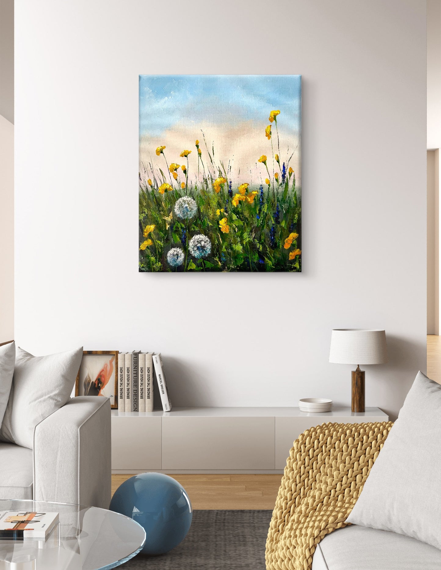 Dandelions Painting Original Wall Art Meadow Landscape