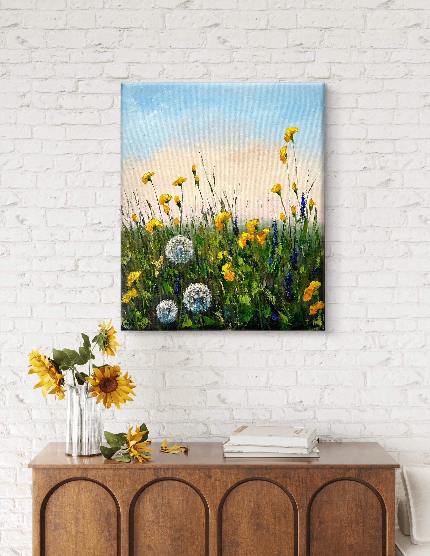 Dandelions Painting Original Wall Art Meadow Landscape