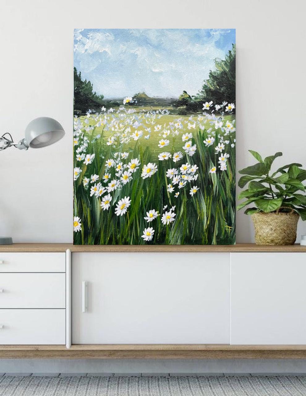Flowers Landscape Painting Daisies Painting Meadow Landscape Original Acrylic Painting Countryside Painting Flowers Wall art Gift for Mom