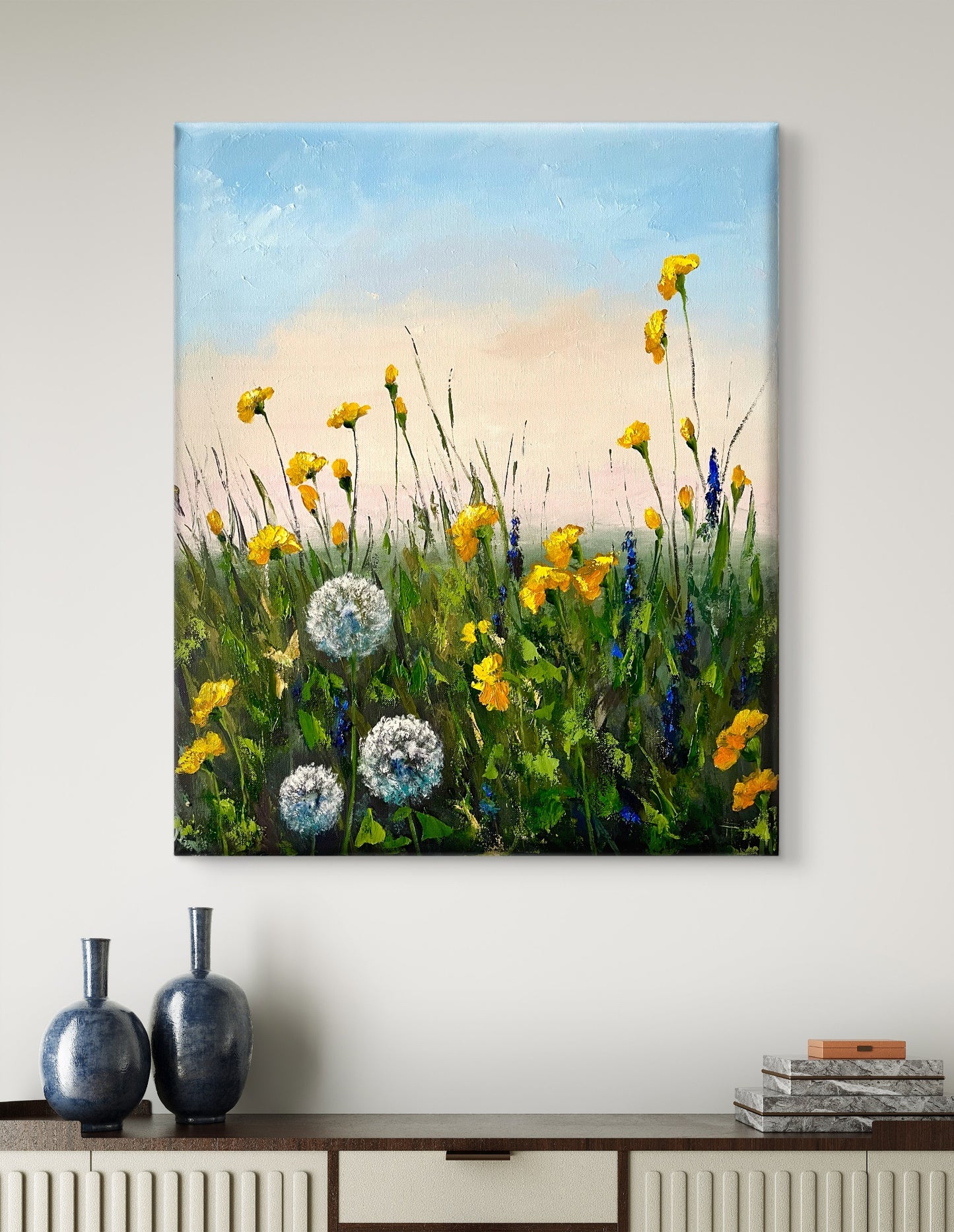 Dandelions Painting Original Wall Art Meadow Landscape