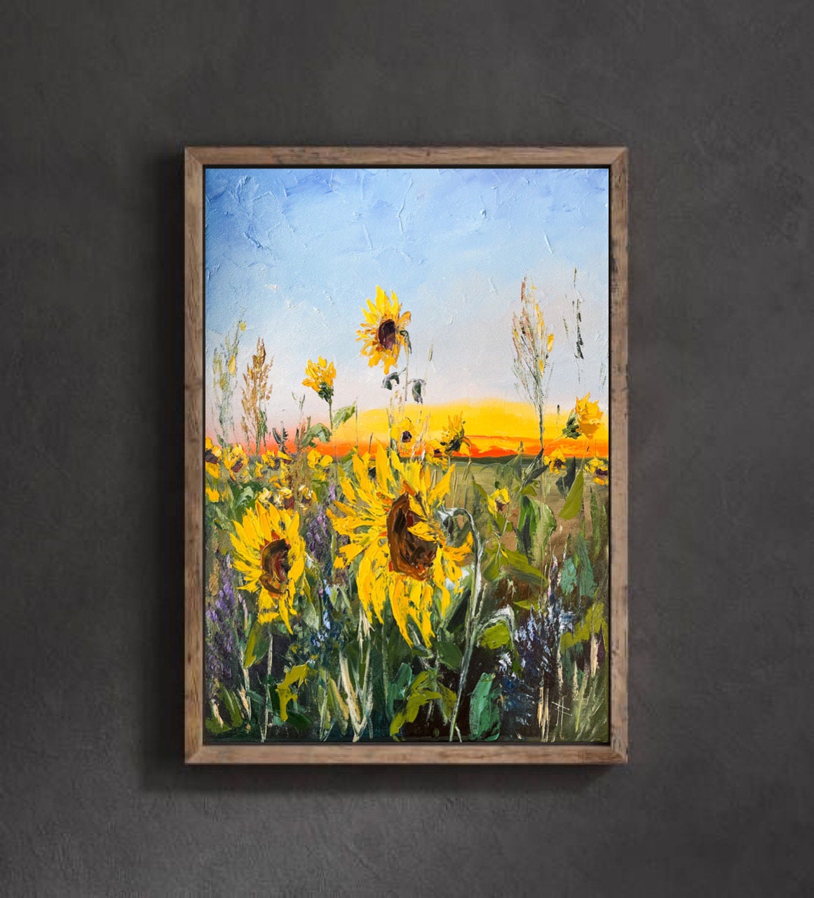 Sunflower painting Original canvas art Sunflower field Impasto painting