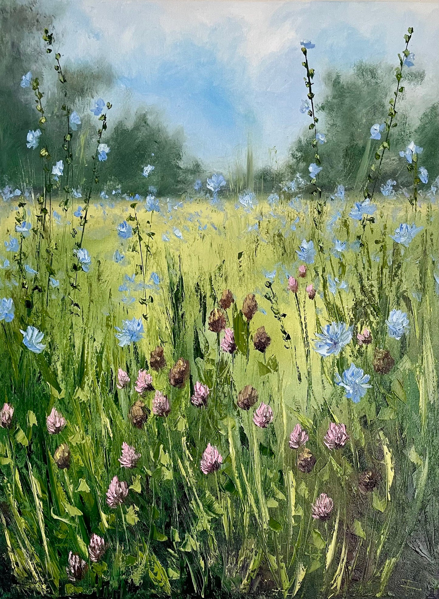 Wildflower painting Original oil painting Meadow landscape
