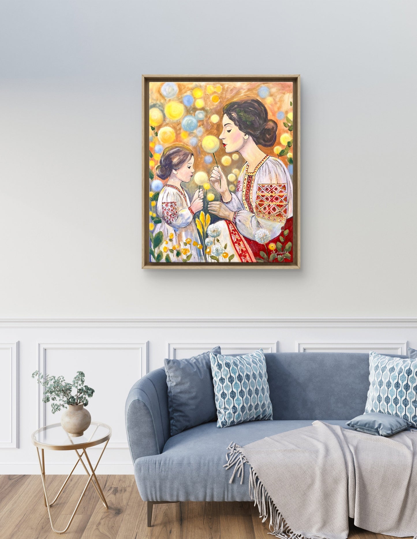 Mother and Daughter Painting Original Gift for Mother Floral Wall Art