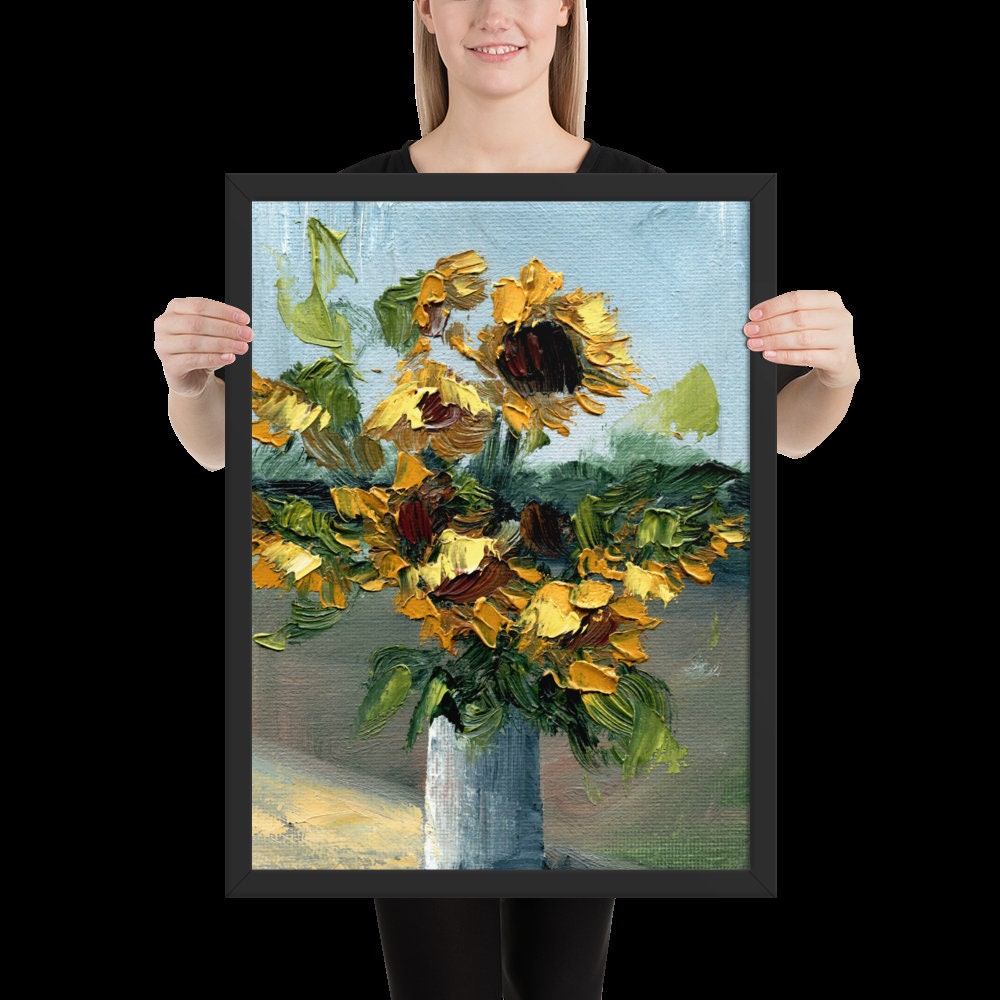 Sunflower painting Framed Wall Art  Large flowers poster  Sunflower bouquet