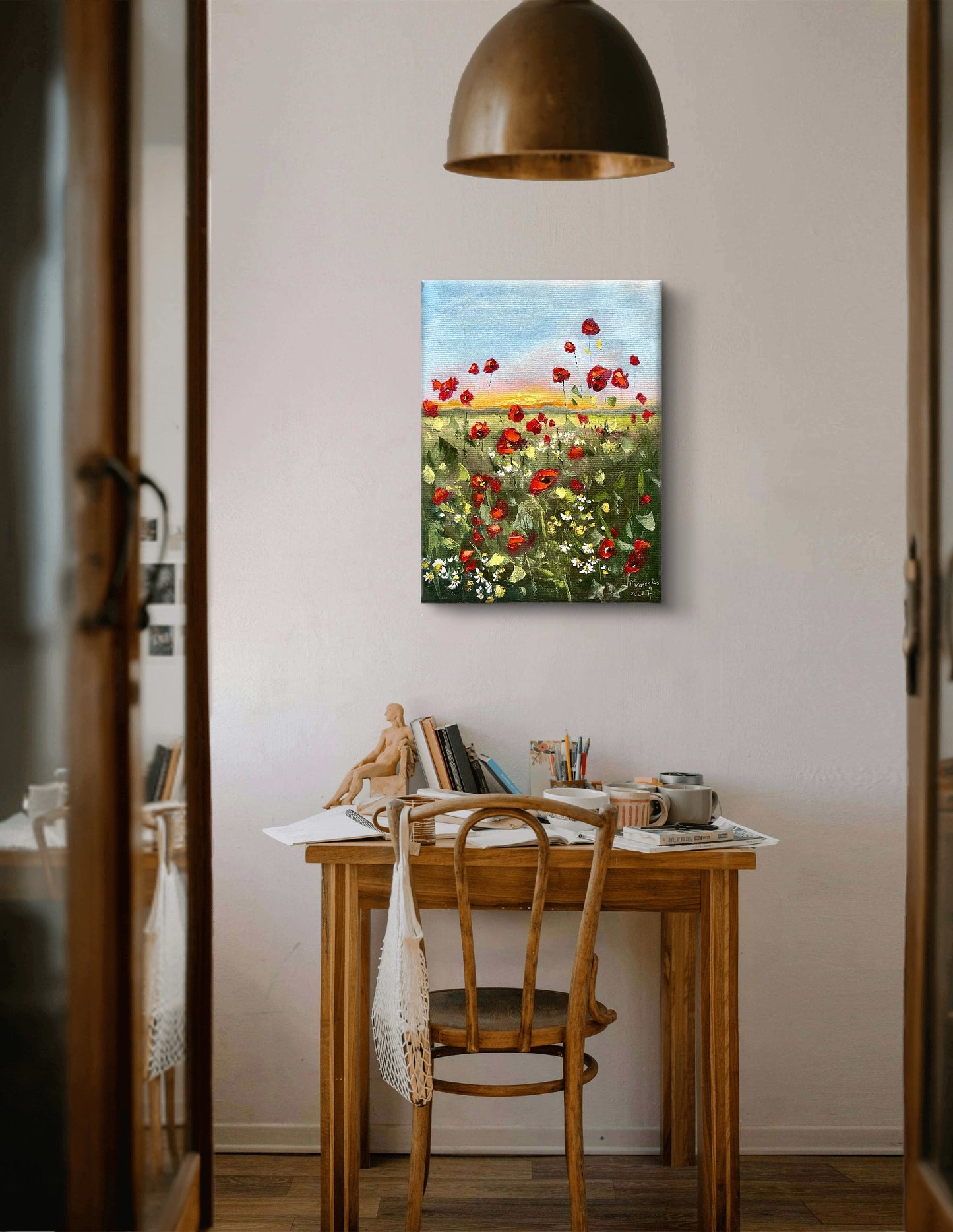 Poppies Landscape Original Floral Wall Art 18x24 in