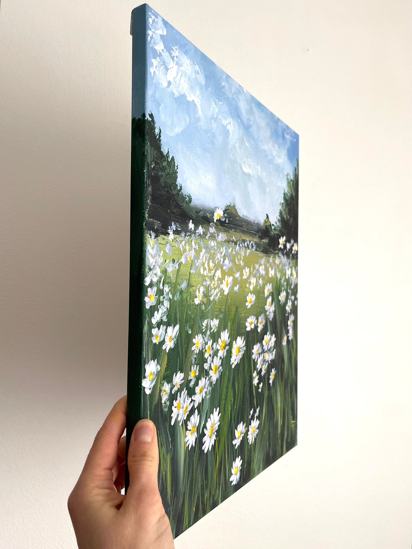 Flowers Landscape Painting Daisies Painting Meadow Landscape Original Acrylic Painting Countryside Painting Flowers Wall art Gift for Mom