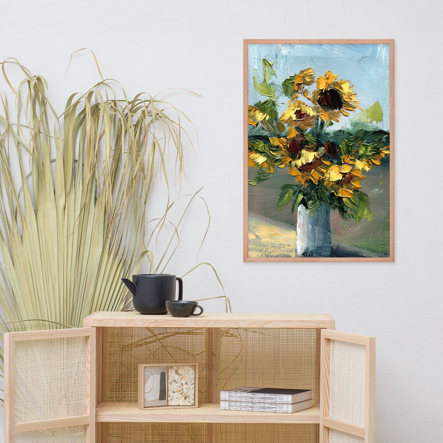Sunflower painting Framed Wall Art  Large flowers poster  Sunflower bouquet