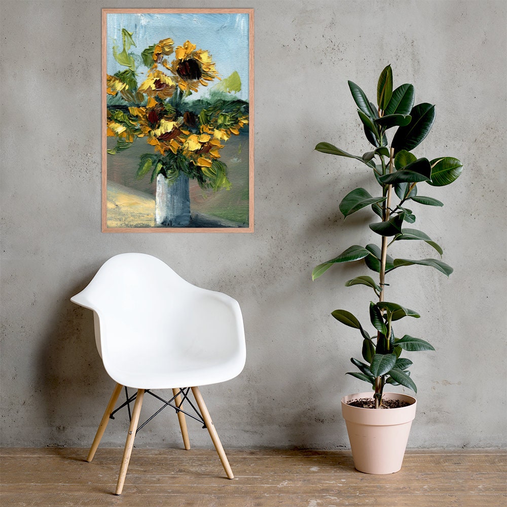 Sunflower painting Framed Wall Art  Large flowers poster  Sunflower bouquet
