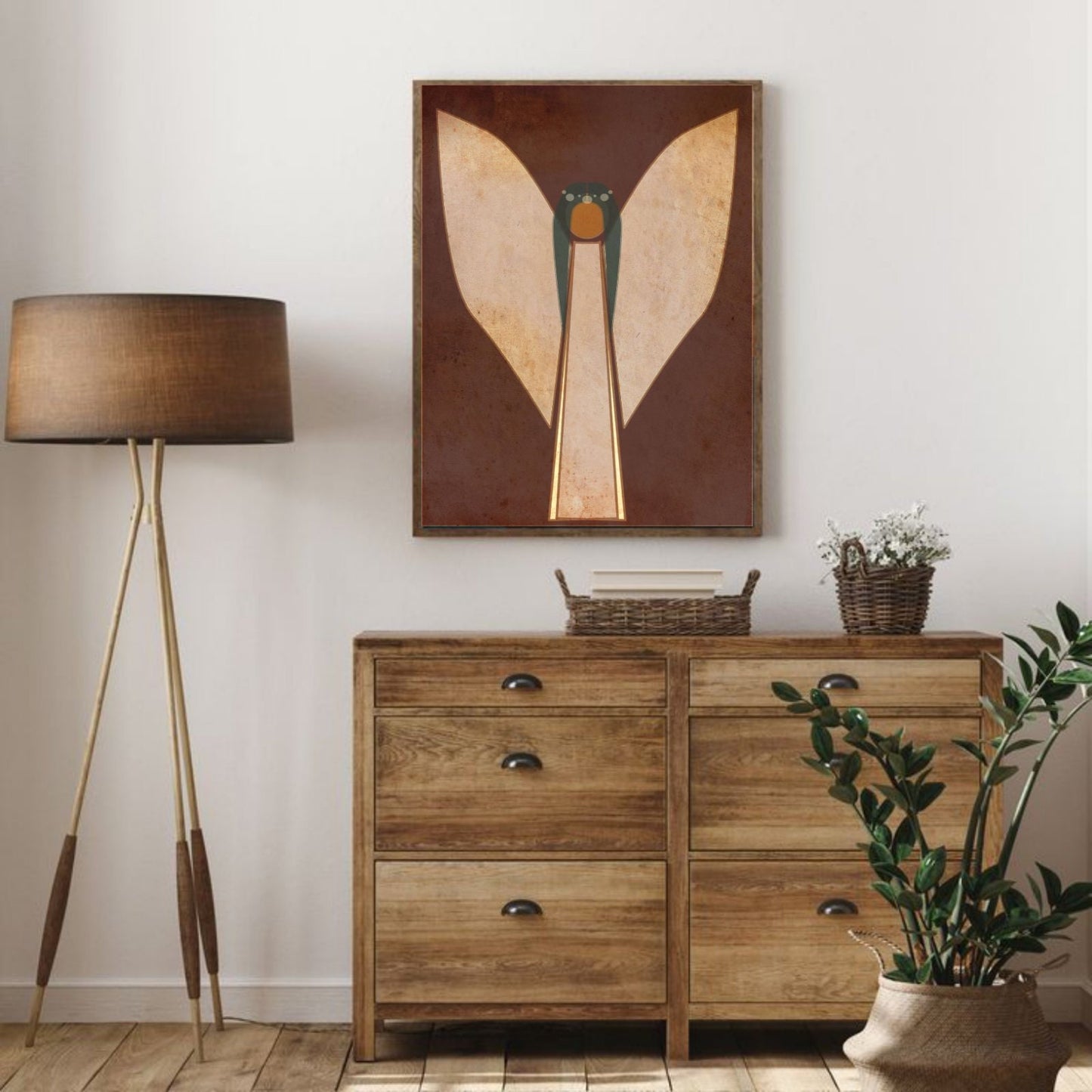 Mid century modern Angel painting Angel poster Minimalist painting Christian painting Simple Angel Guardian Angel