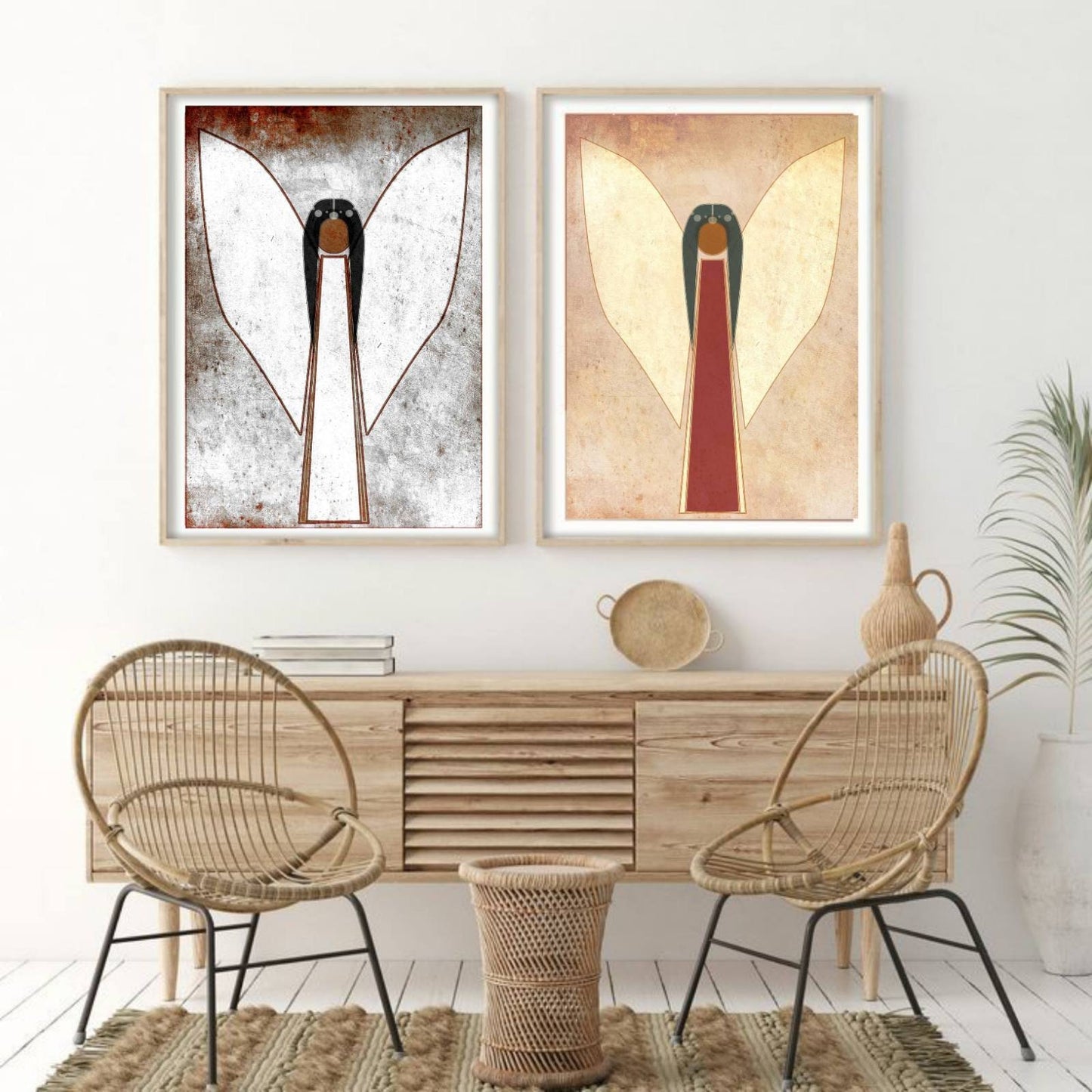 Angel painting Mid century modern art Mid century decor  Angel Wall Art Angel Christian art