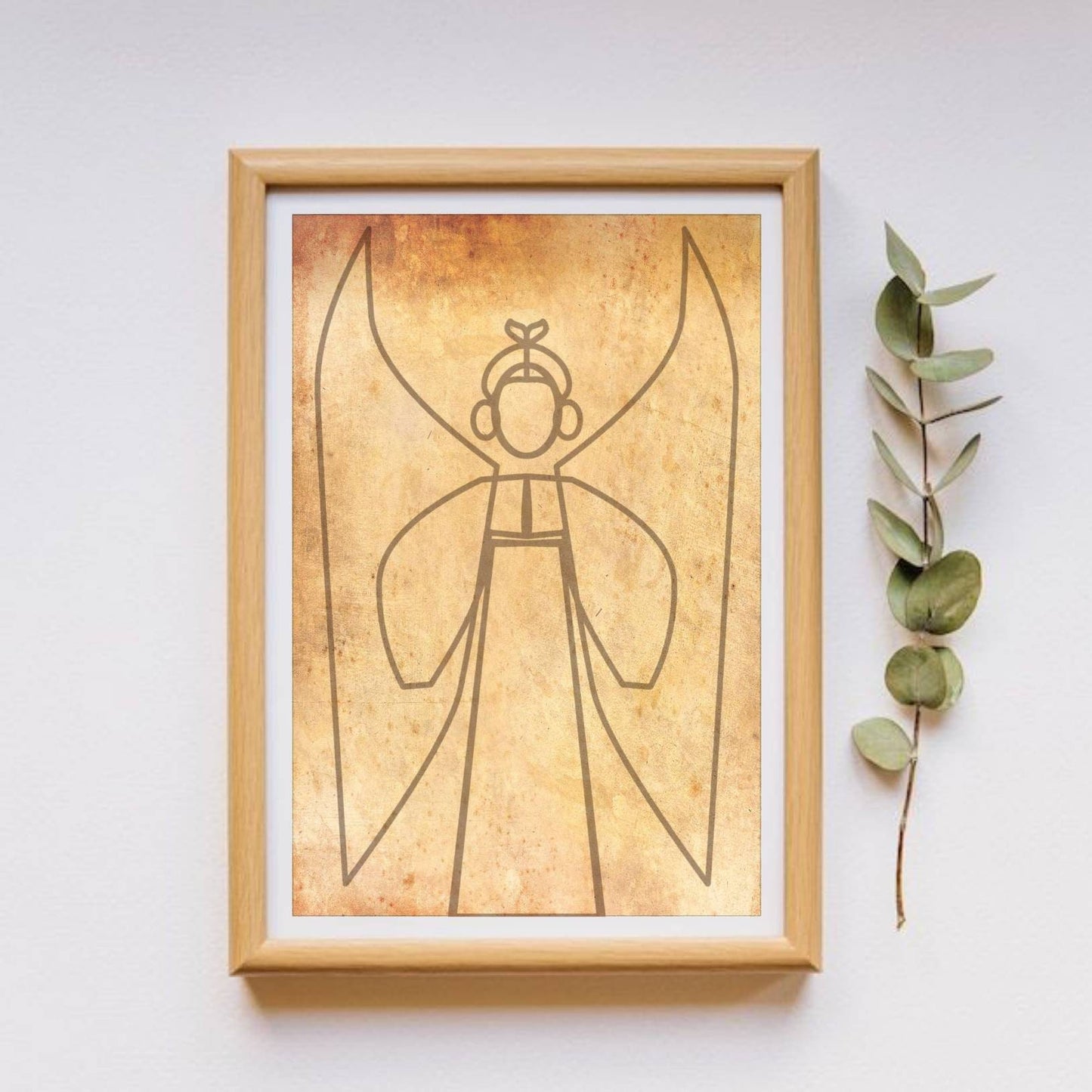 Angel painting Ukrainian Mid century modern art Line art Ukrainian gift