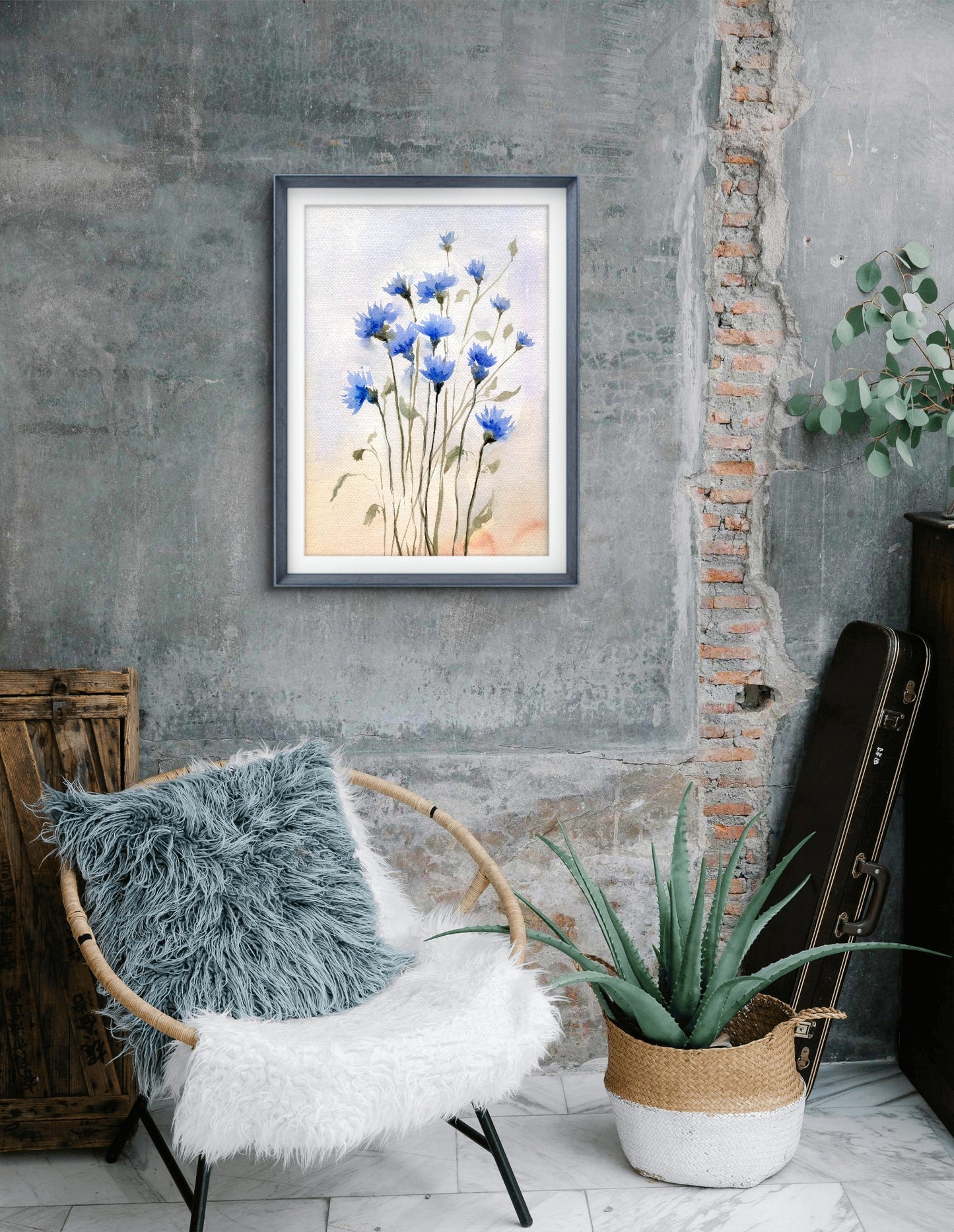 Cornflower Watercolor Photo paper poster Unframed Poster