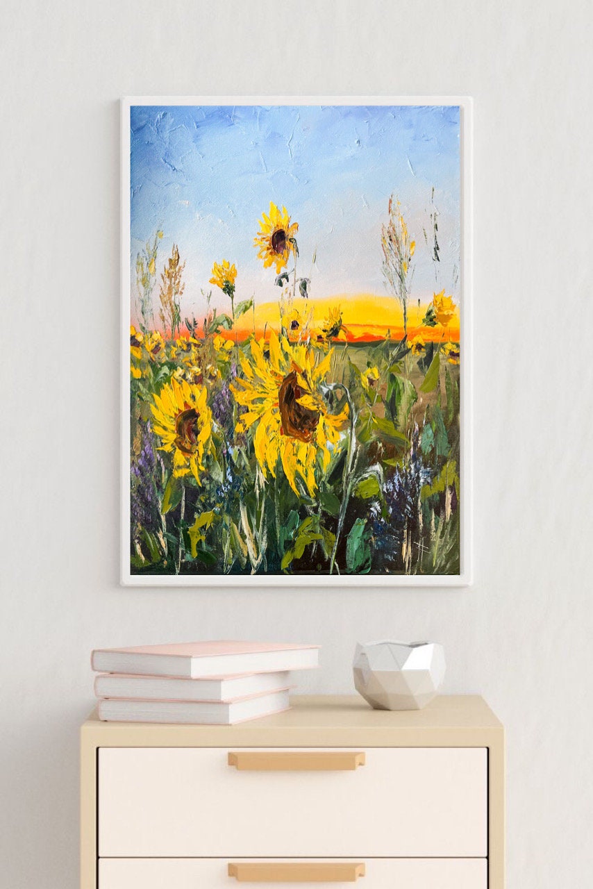 Sunflower painting Original canvas art Sunflower field Impasto painting