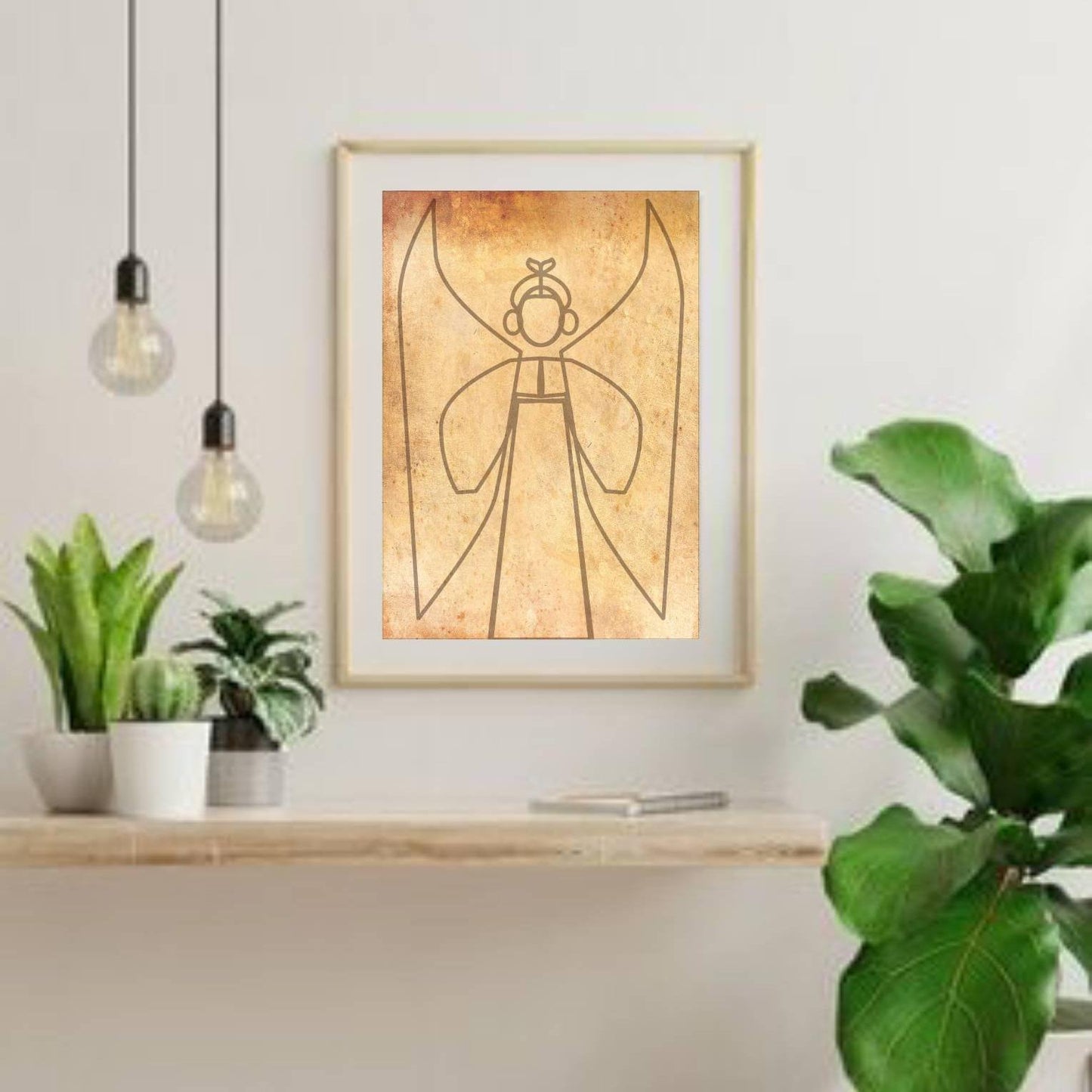 Angel painting Ukrainian Mid century modern art Line art Ukrainian gift