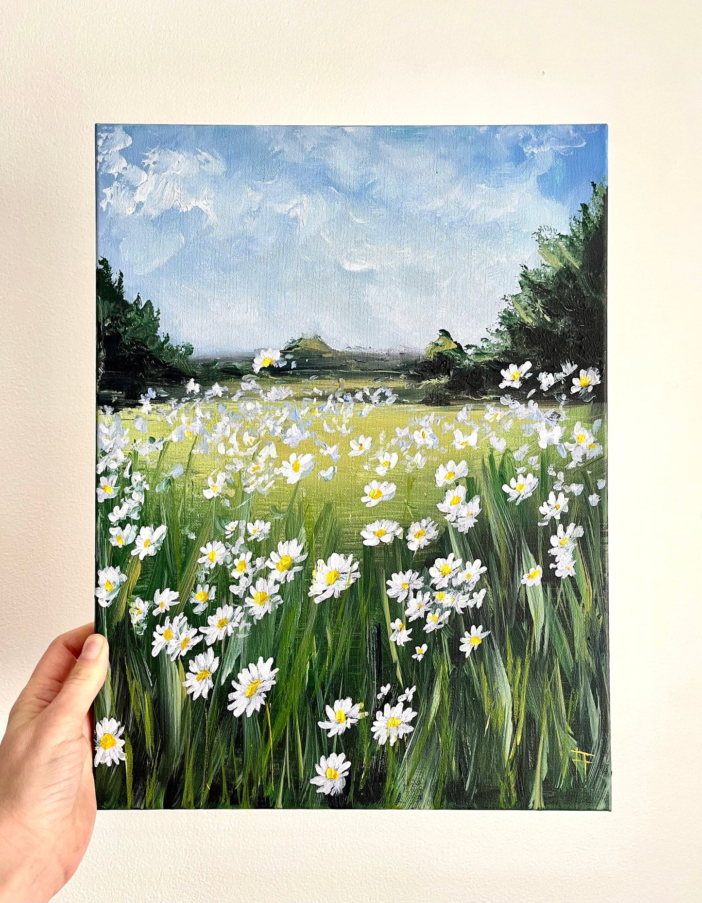 Flowers Landscape Painting Daisies Painting Meadow Landscape Original Acrylic Painting Countryside Painting Flowers Wall art Gift for Mom