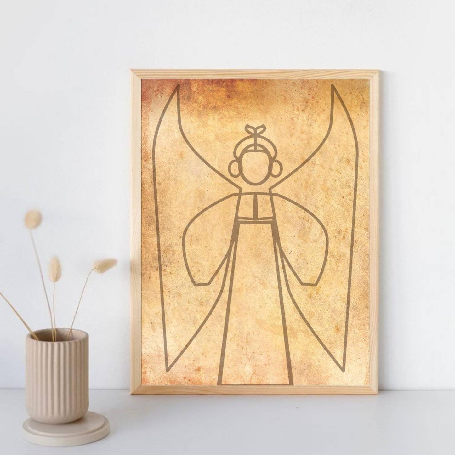 Angel painting Ukrainian Mid century modern art Line art Ukrainian gift