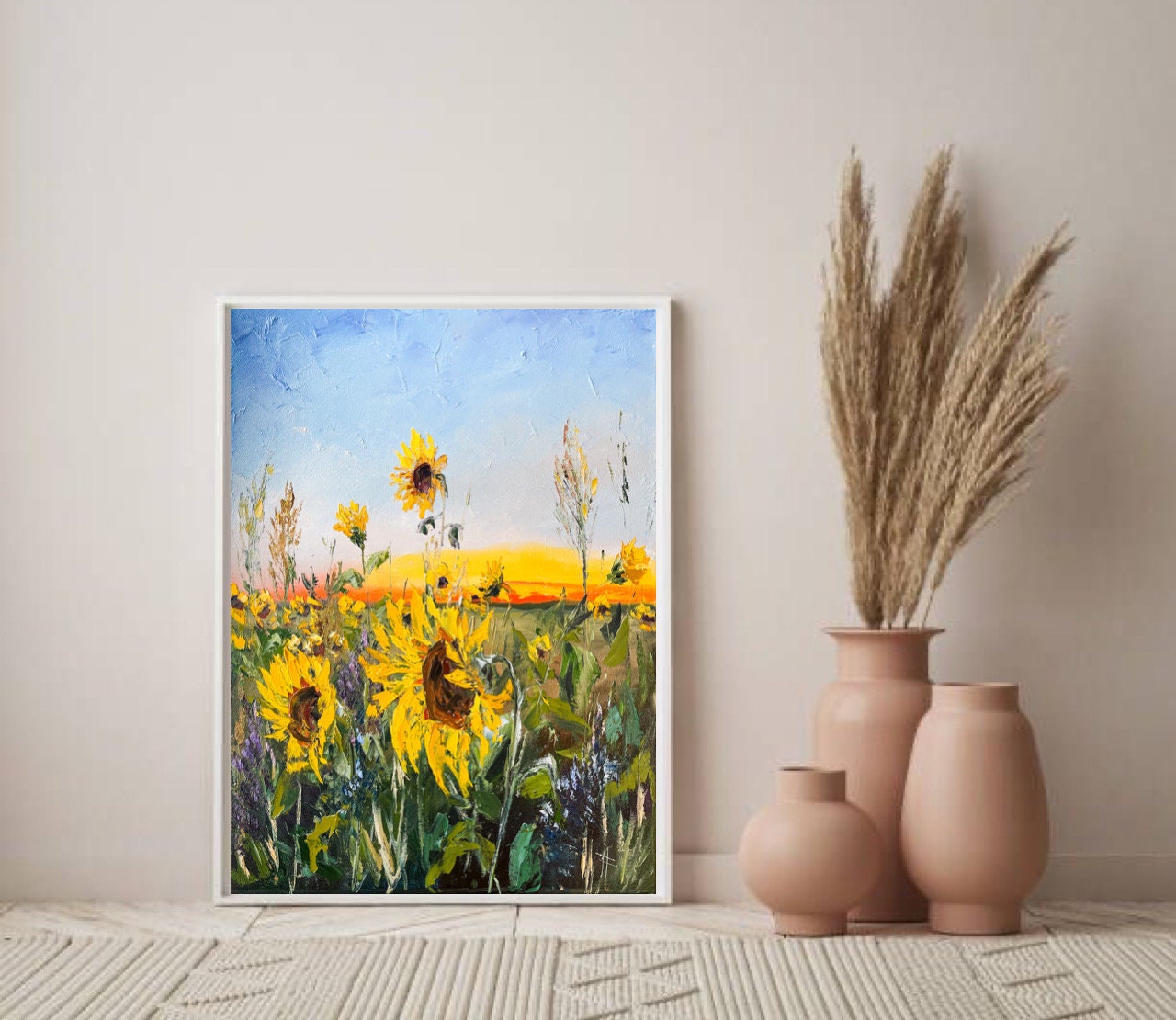 Sunflower painting Original canvas art Sunflower field Impasto painting