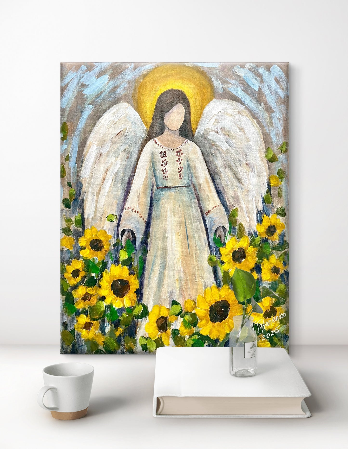 Ukrainian Angel Painting Sunflower Angel Wall Art