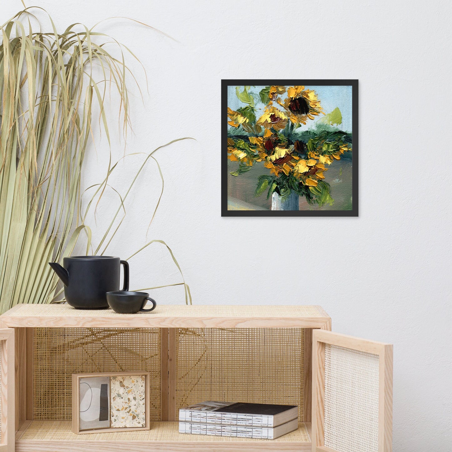 Sunflower painting Framed Wall Art  Large flowers poster  Sunflower bouquet
