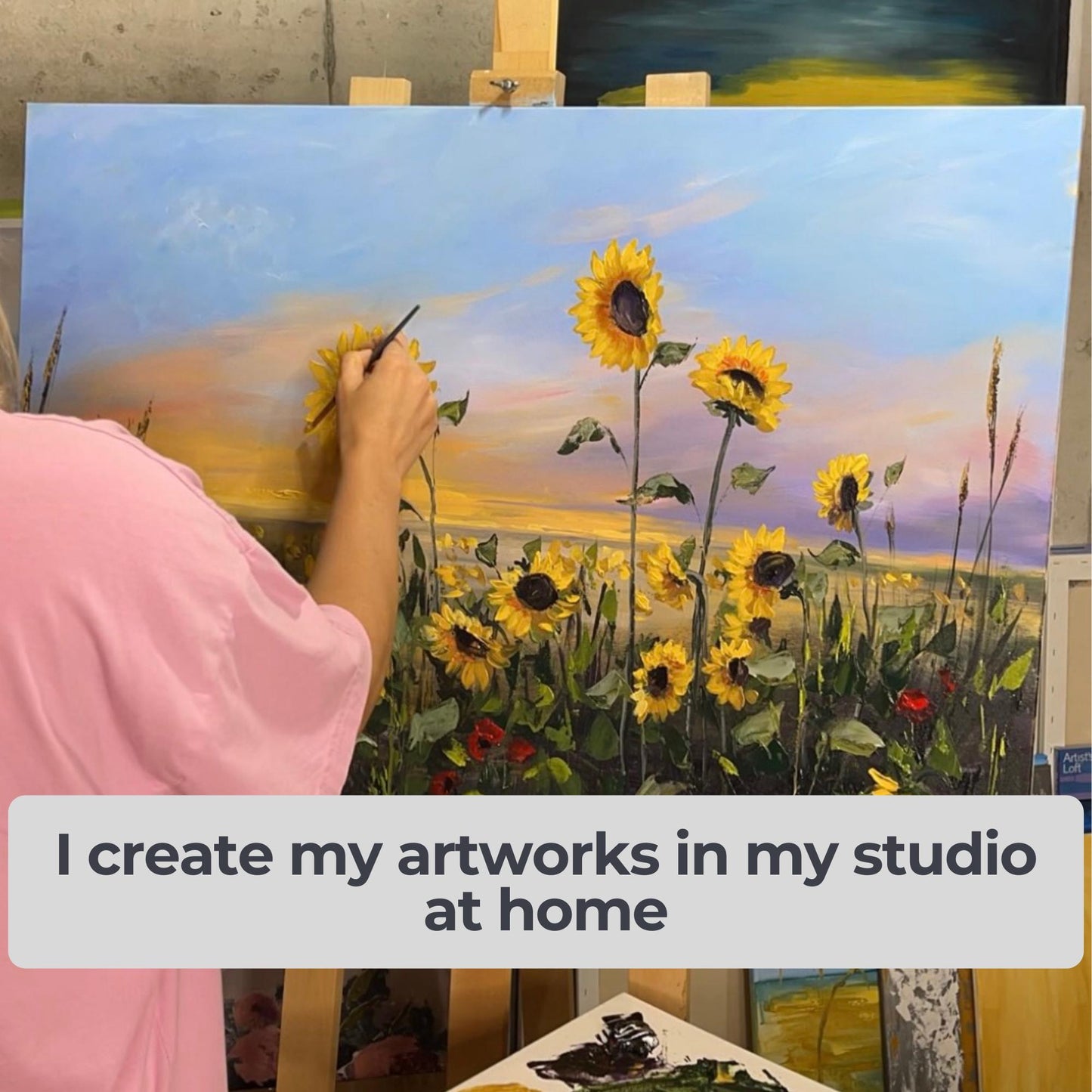 Sunflower painting Original canvas art Sunflower field Impasto painting