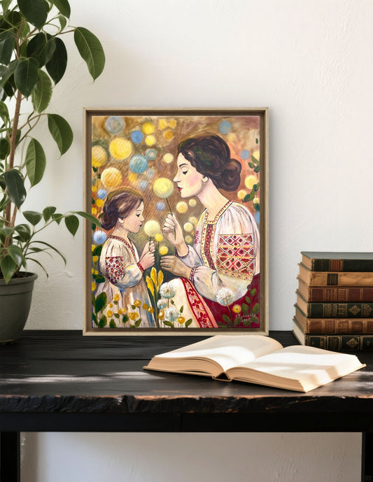 Mother and Daughter Poster  Ukrainian Folk Art Print Gift for Mother  Motherhood Gift