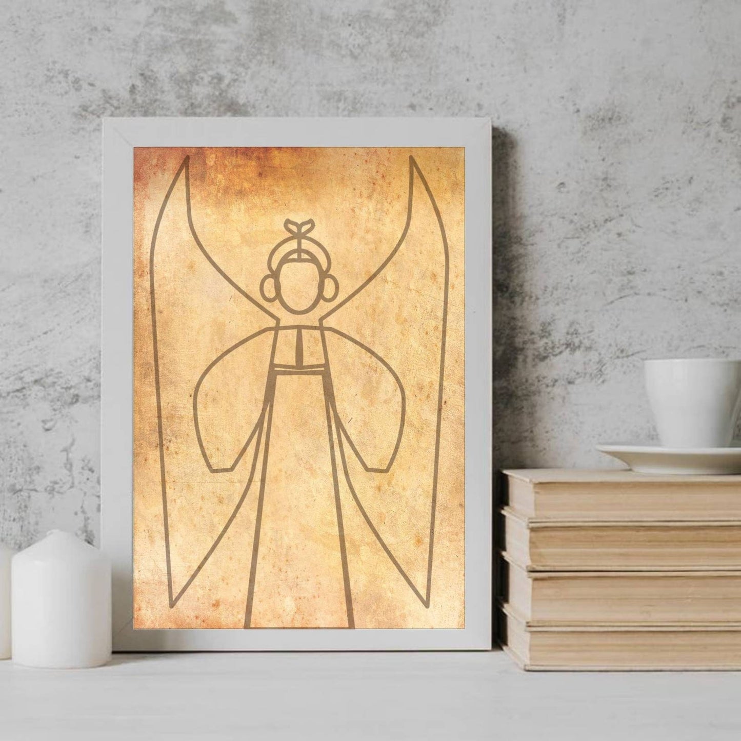 Angel painting Ukrainian Mid century modern art Line art Ukrainian gift
