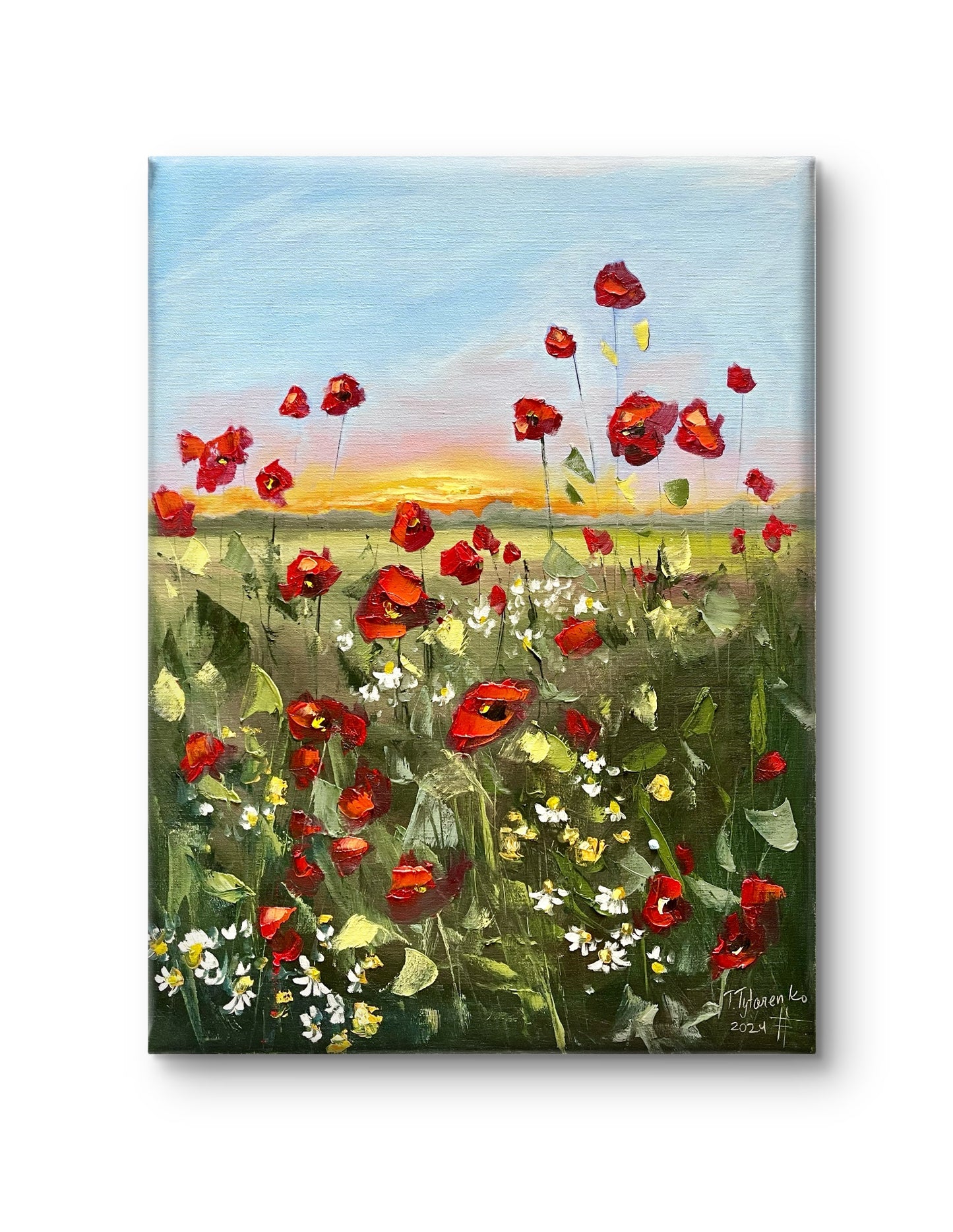 Poppies Landscape Original Floral Wall Art 18x24 in