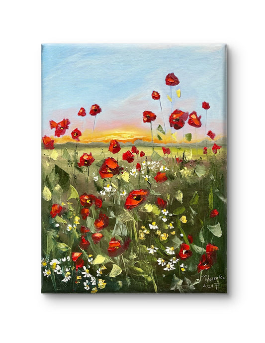 Poppies Landscape Original Floral Wall Art 18x24 in