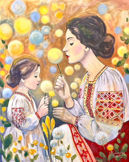 Mother and Daughter Painting Original Gift for Mother Floral Wall Art