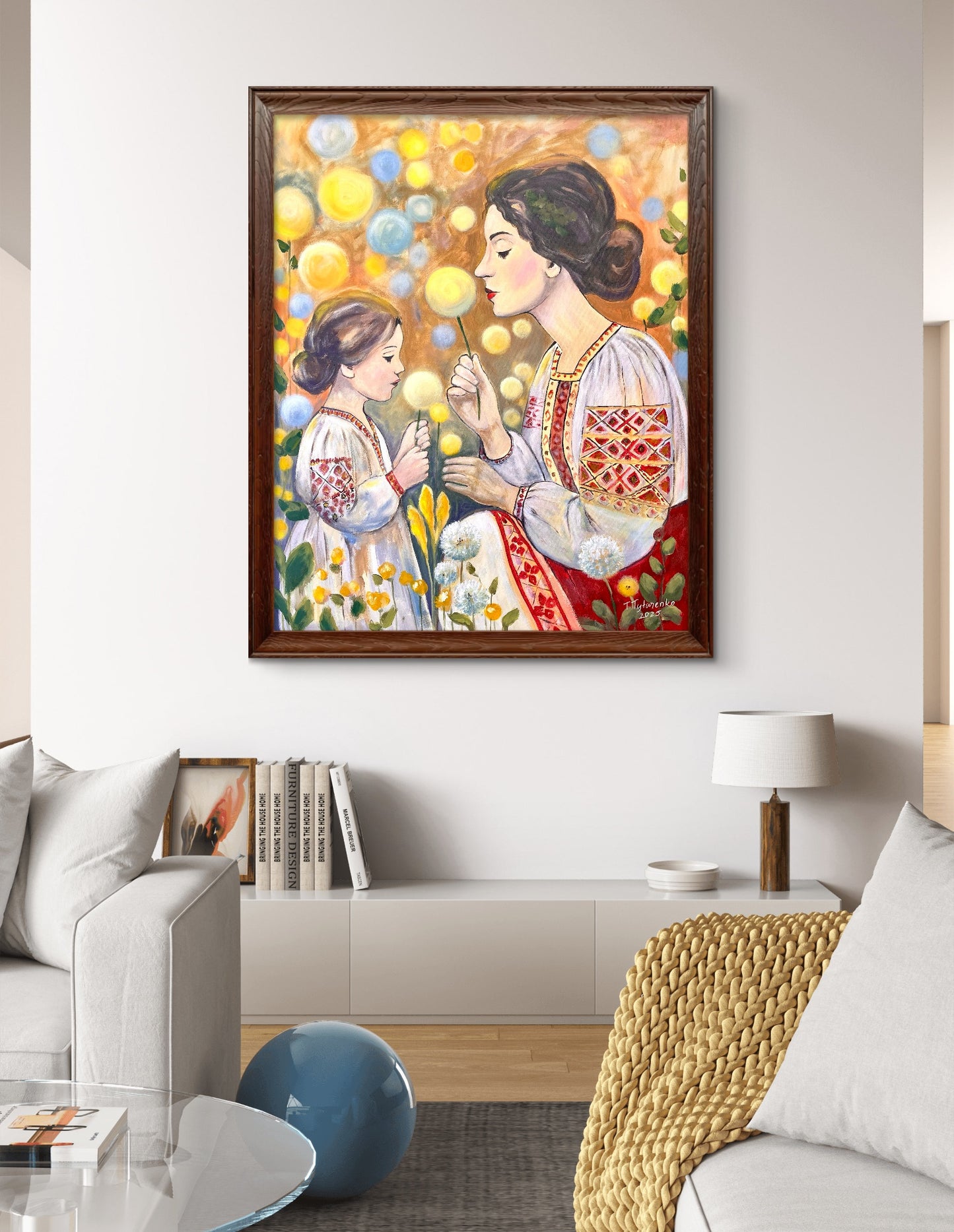 Mother and Daughter Painting Original Gift for Mother Floral Wall Art