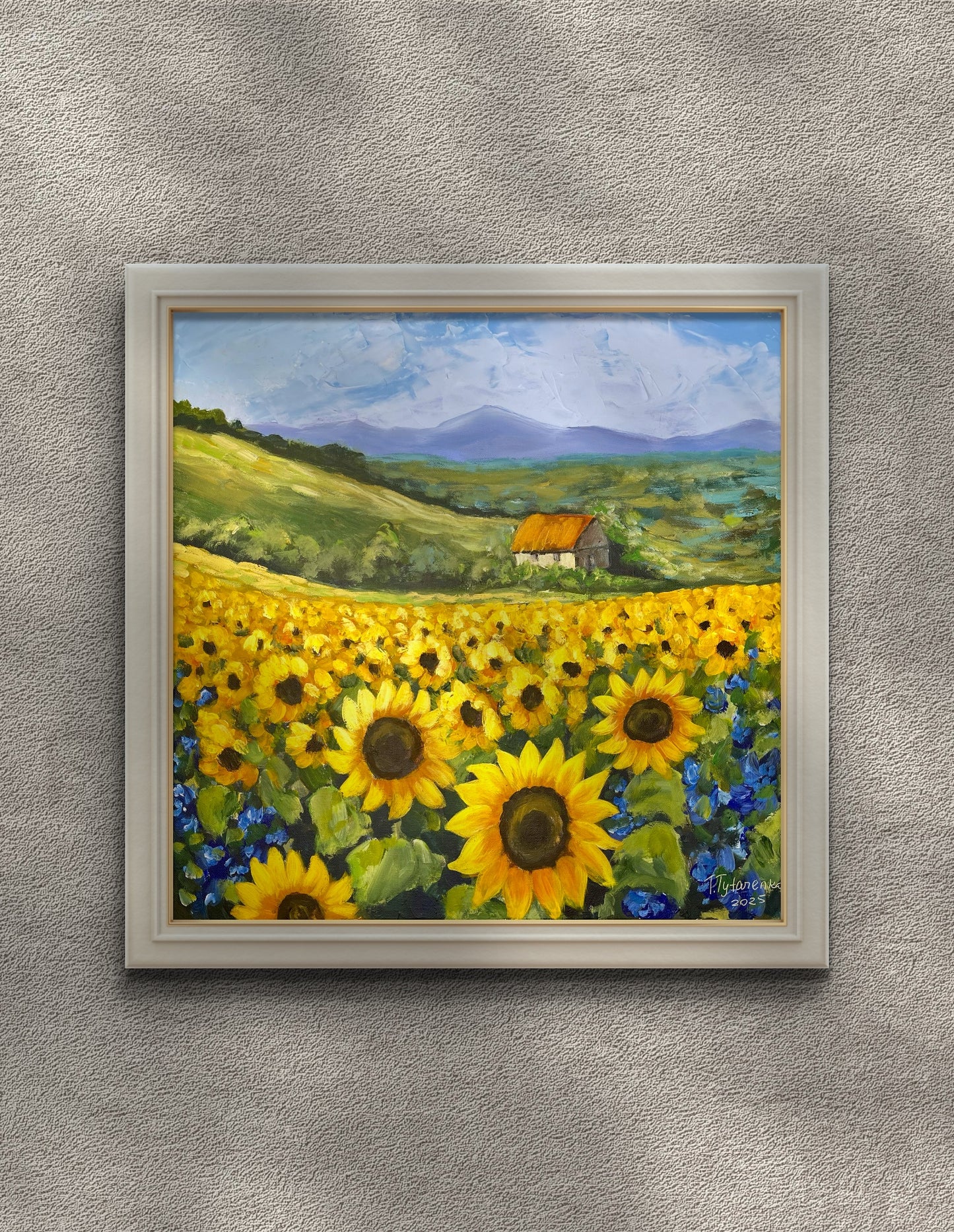 Ukrainian Landscape Sunflower Original Painting