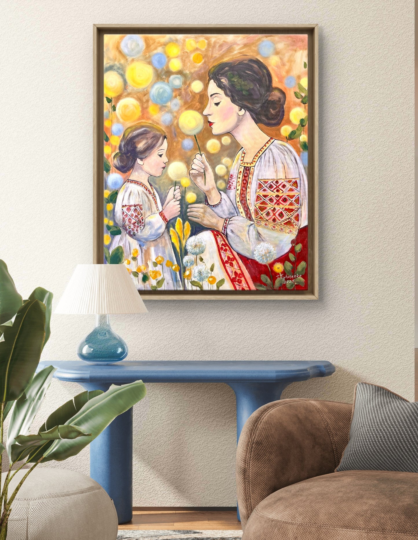 Mother and Daughter Painting Original Gift for Mother Floral Wall Art