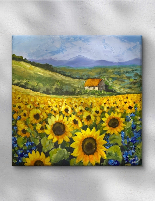 Ukrainian Landscape Sunflower Original Painting