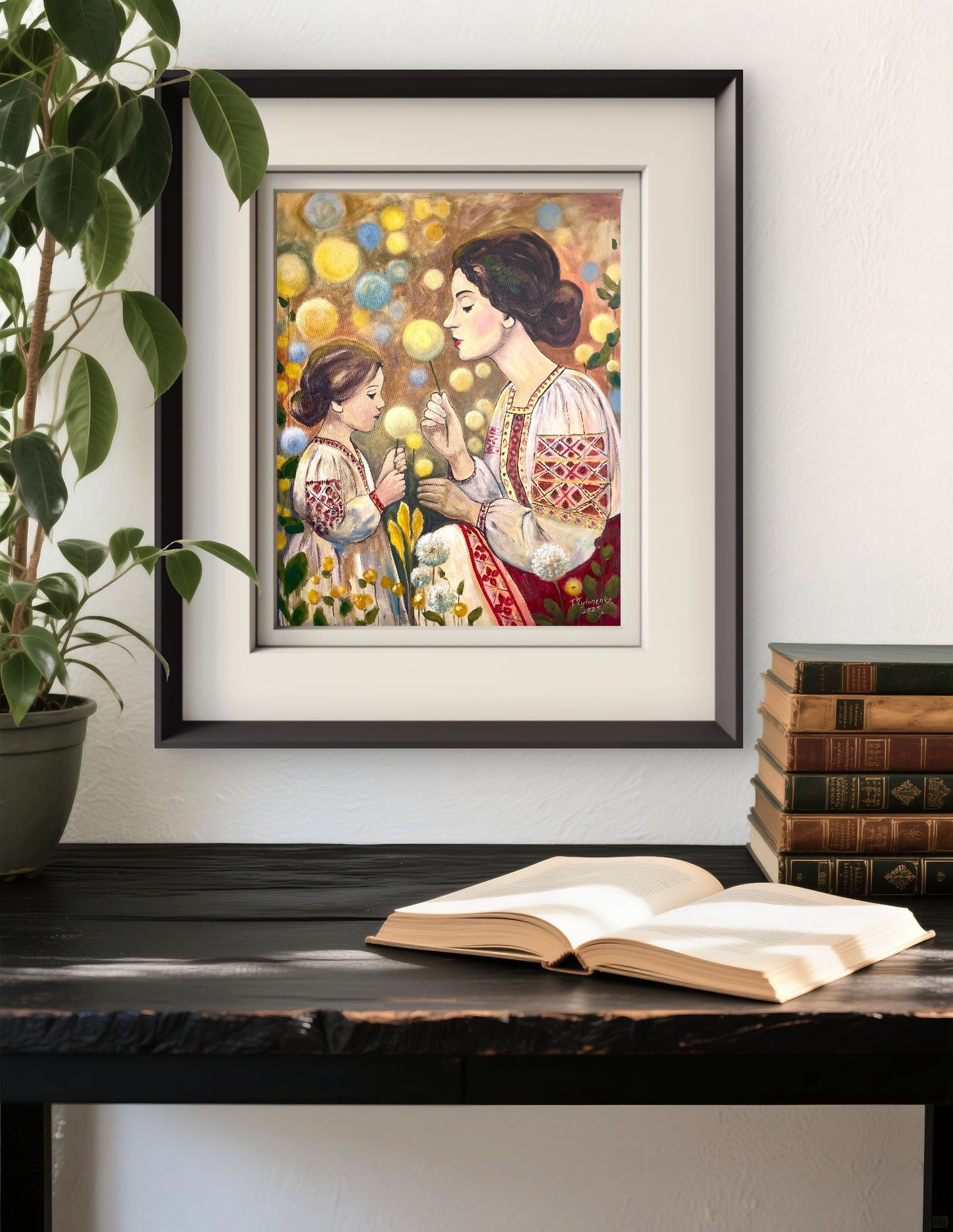Mother and Daughter Poster  Ukrainian Folk Art Print Gift for Mother  Motherhood Gift